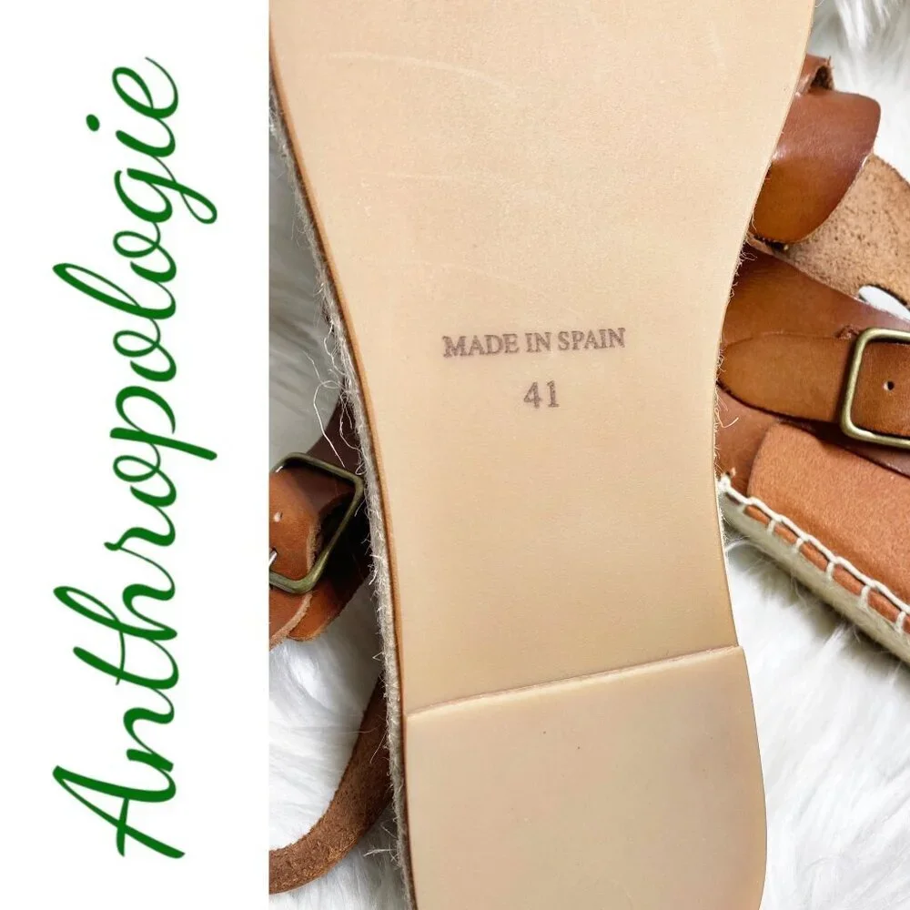 NWOT ANTHROPOLOGIE Brown Leather Platform Fisherman Sandals Espadrilles, Size 41